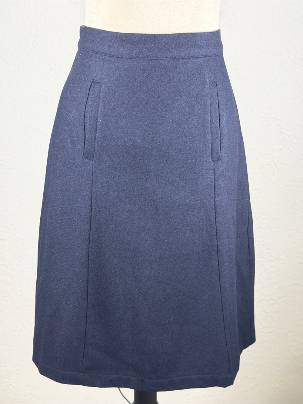 Modcloth Navy A-Line Skirt with Front Welt Pockets wool blend size small